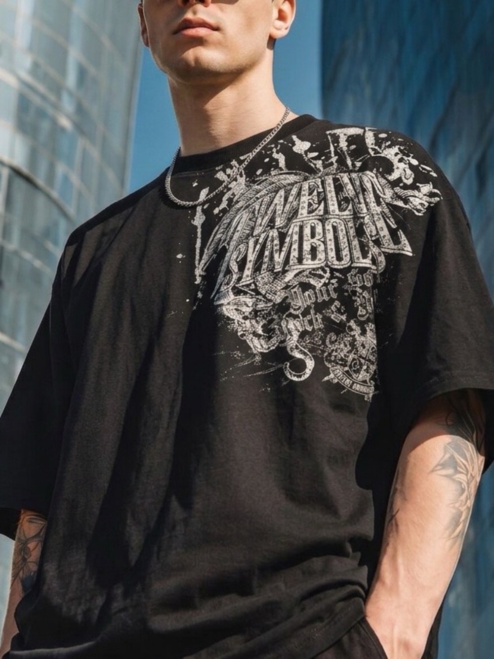 Men's Black Vintage Graphic Embellished T-Shirt - Casual Streetwear XXL💀
